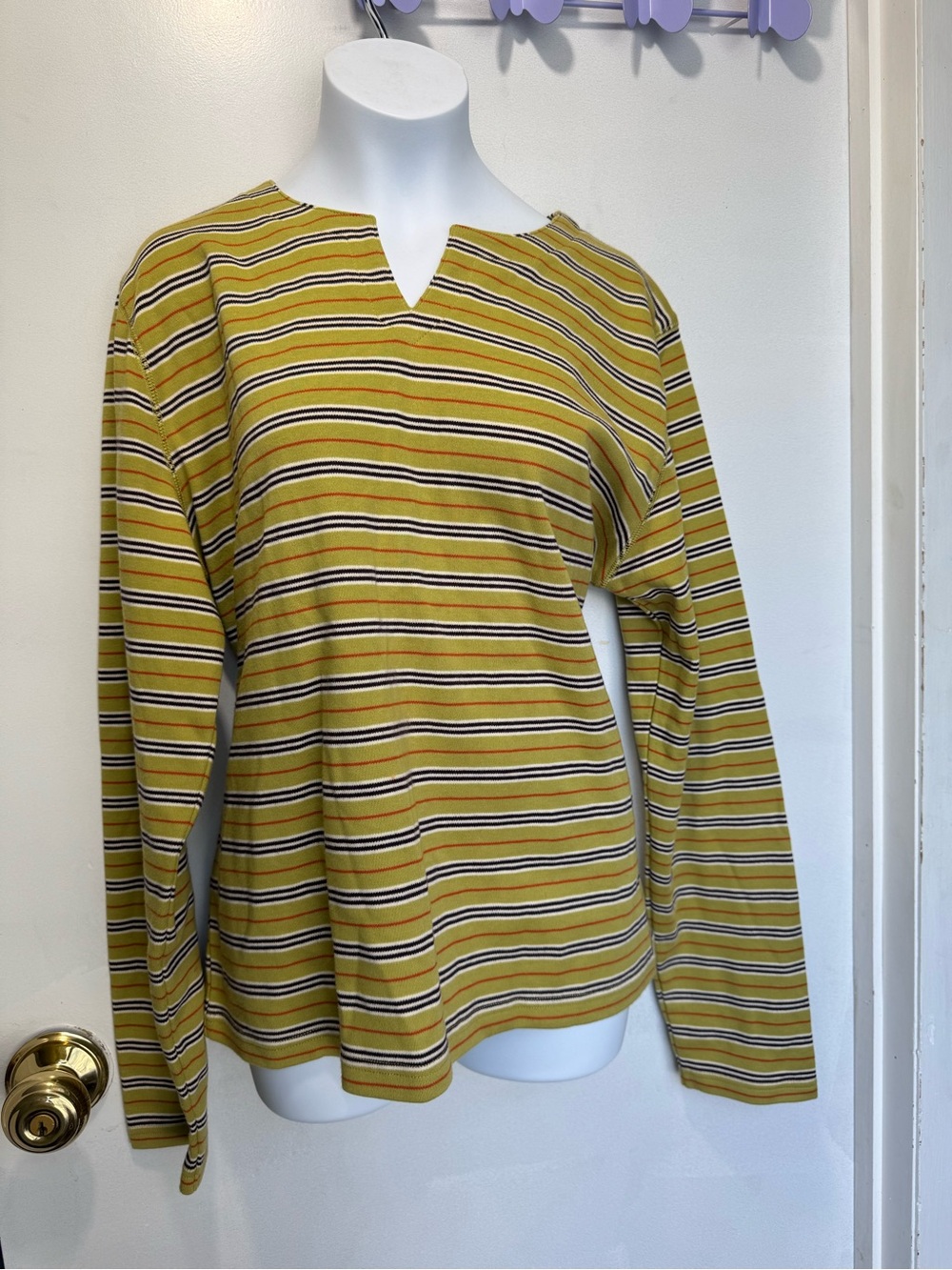 Mountain Lake Yellow Striped Long-Sleeve Notch-Neck Top